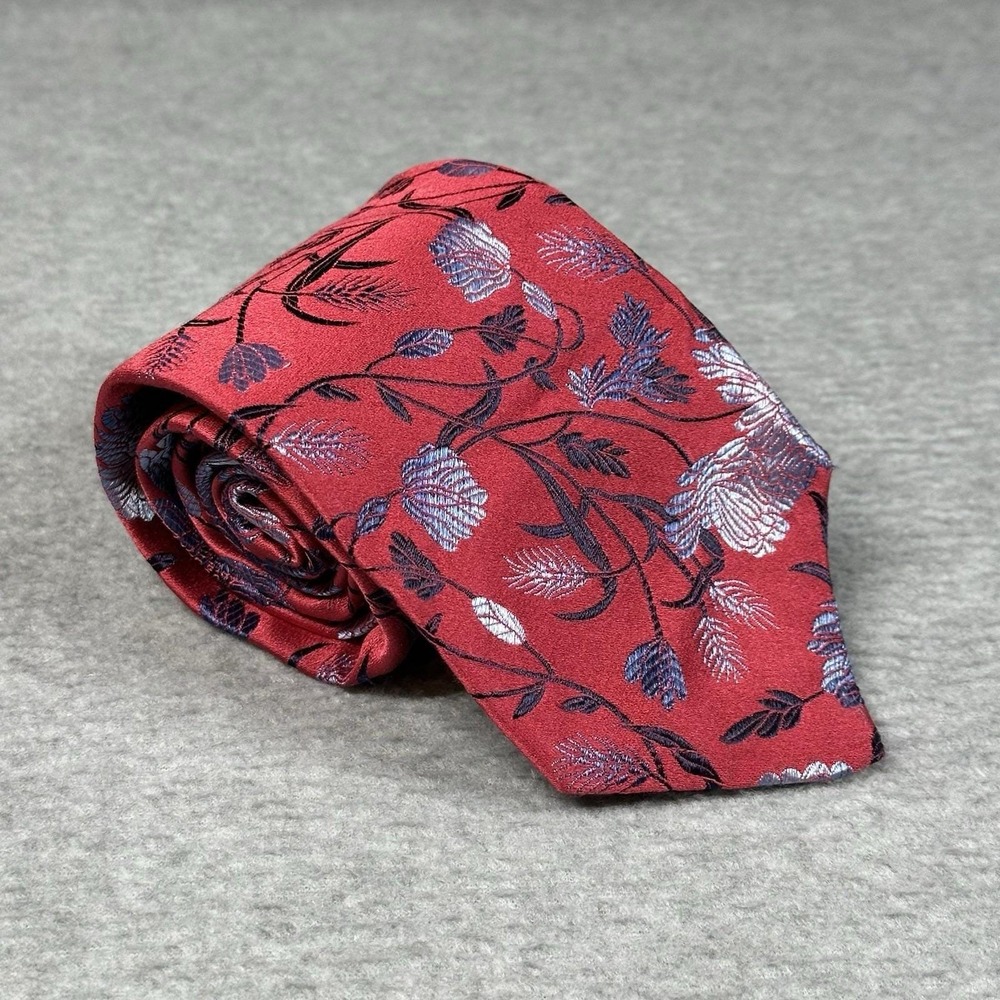 Vintage Altea Milano Red Floral Silk Tie Handmade Italy 1990s Elegant‎ & Rare